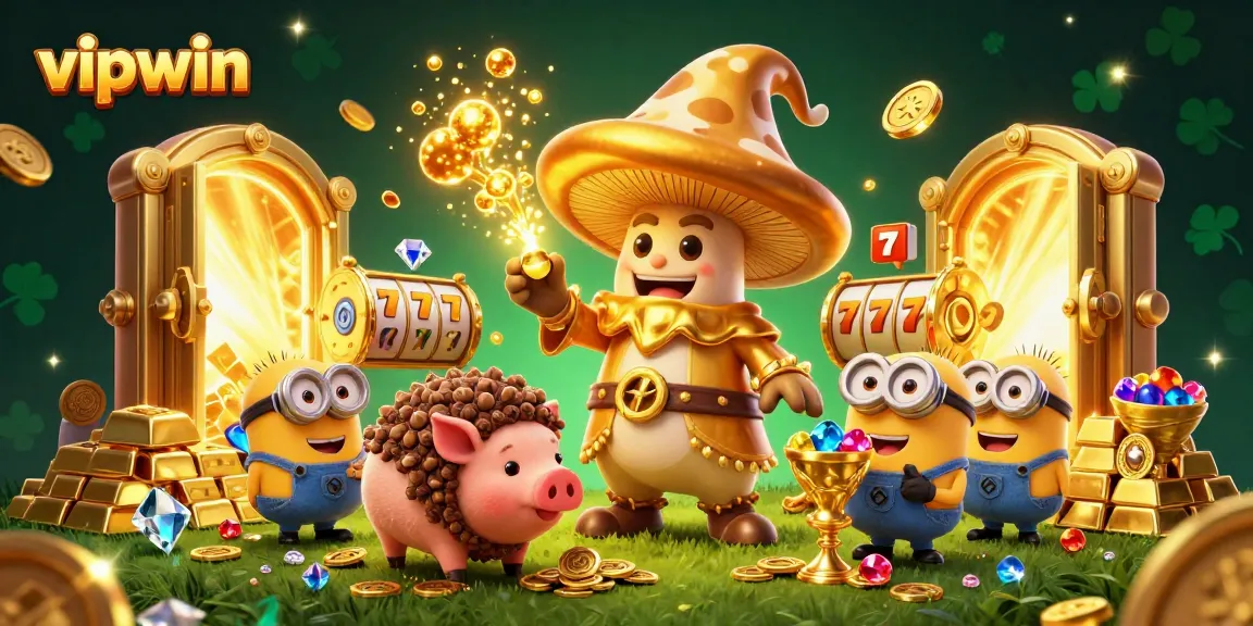 Experience the excitement of gaming with vipwin as magical characters unveil treasures in an enchanting casino.