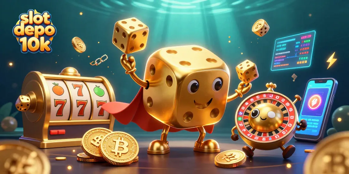 Play slot depo 10k with animated golden dice and vibrant casino elements for thrilling wins.
