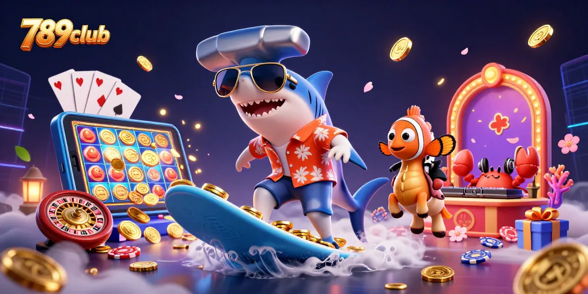 Experience the thrilling 789club adventure with a lively underwater casino scene featuring vibrant characters and game elements.