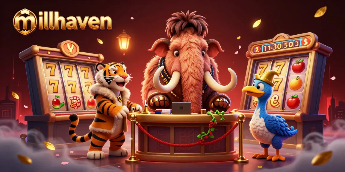 Experience the thrilling action at milhaven with a vibrant casino scene featuring unique characters and engaging slots.
