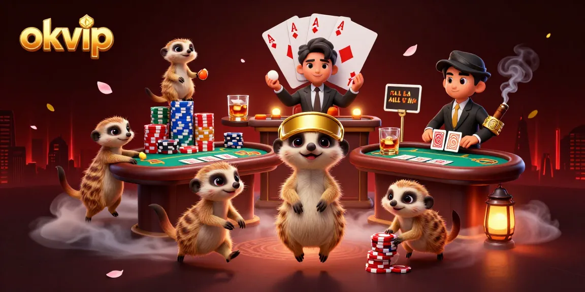 Engage in the exciting world of okvip with meerkats orchestrating a vibrant casino scene.