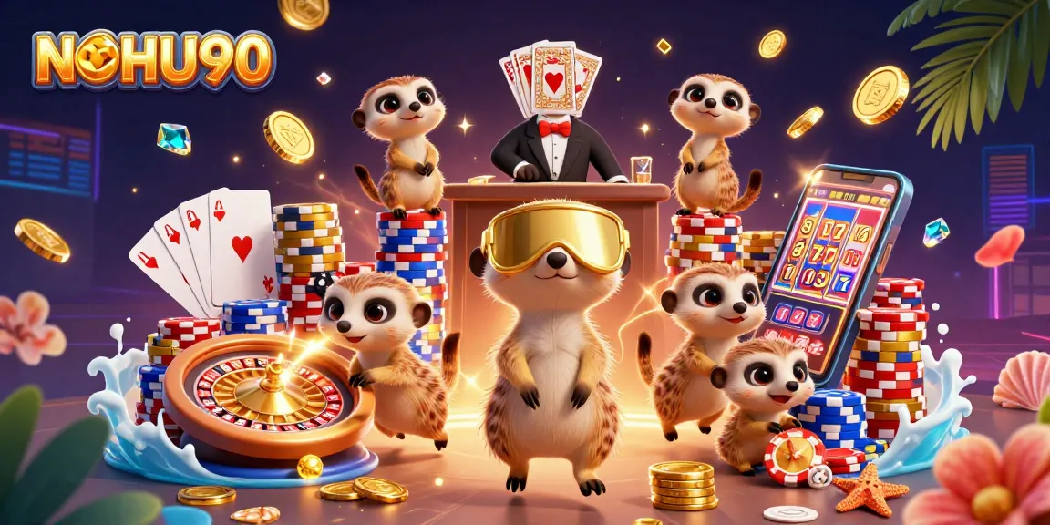 Experience thrilling gaming at NOHU90 with meerkats running a lively casino.