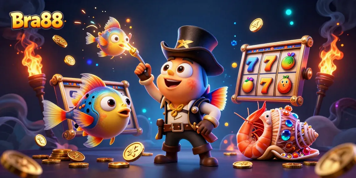 Engage with Bra88's thrilling slot action, featuring a playful anglerfish and sparkling gems.