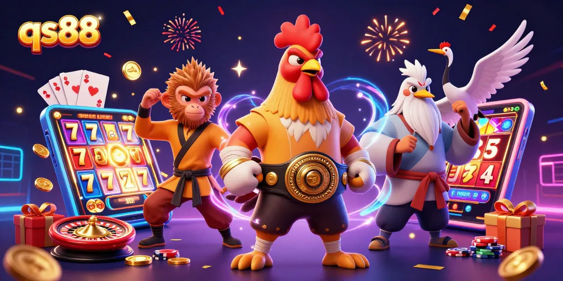 qs88 gaming experience with lively characters in a vibrant casino scene.
