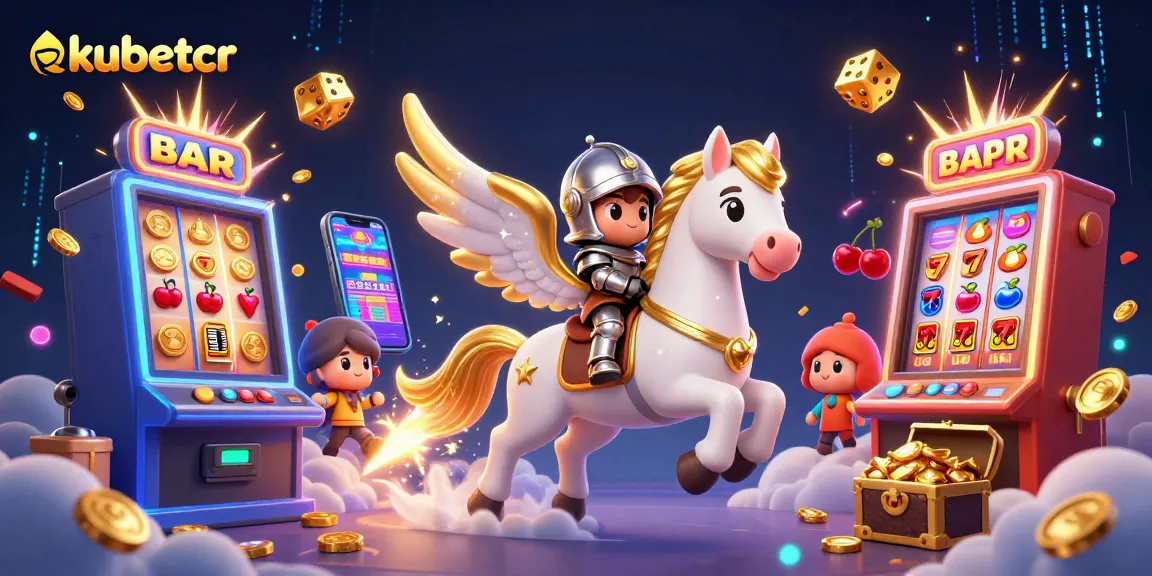 Engage with kubetcr's vibrant casino universe featuring a celestial horse and jackpot symbols.