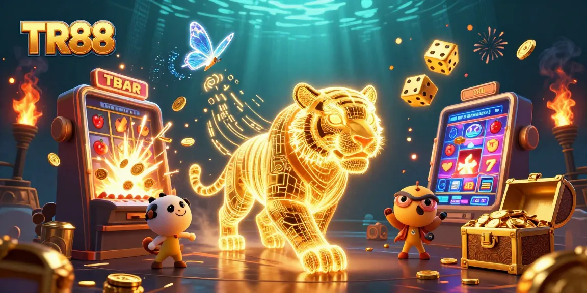 Win big at TR88 with a vibrant casino scene featuring a golden tiger and jackpot symbols.