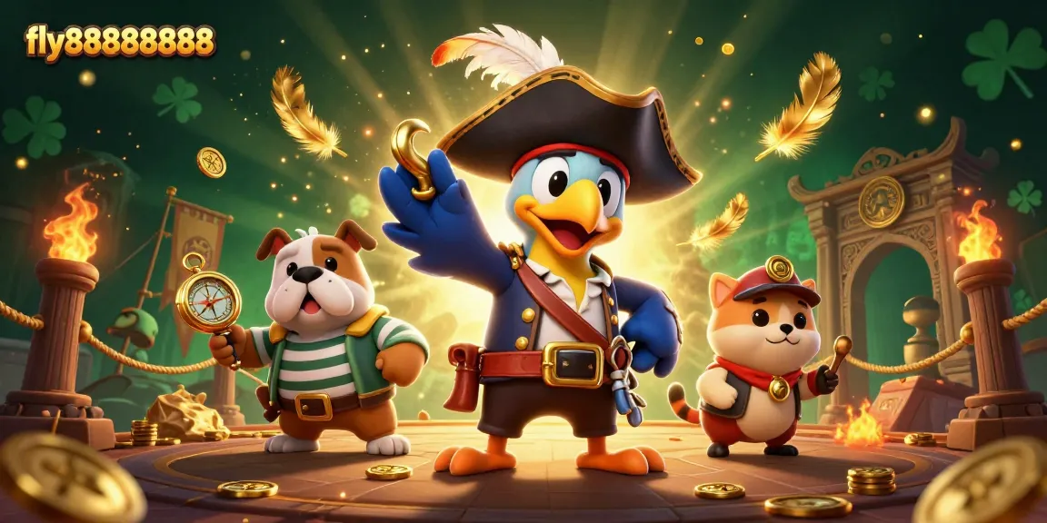 Experience the excitement of fly88888888 with vibrant casino characters amidst dramatic game elements and golden treasures.