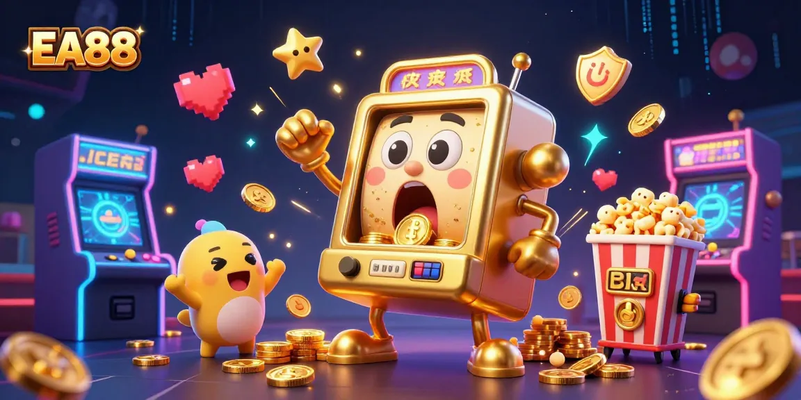 Experience EA88's exciting jackpot scene with colorful slot machines cheering and dynamic gaming elements.