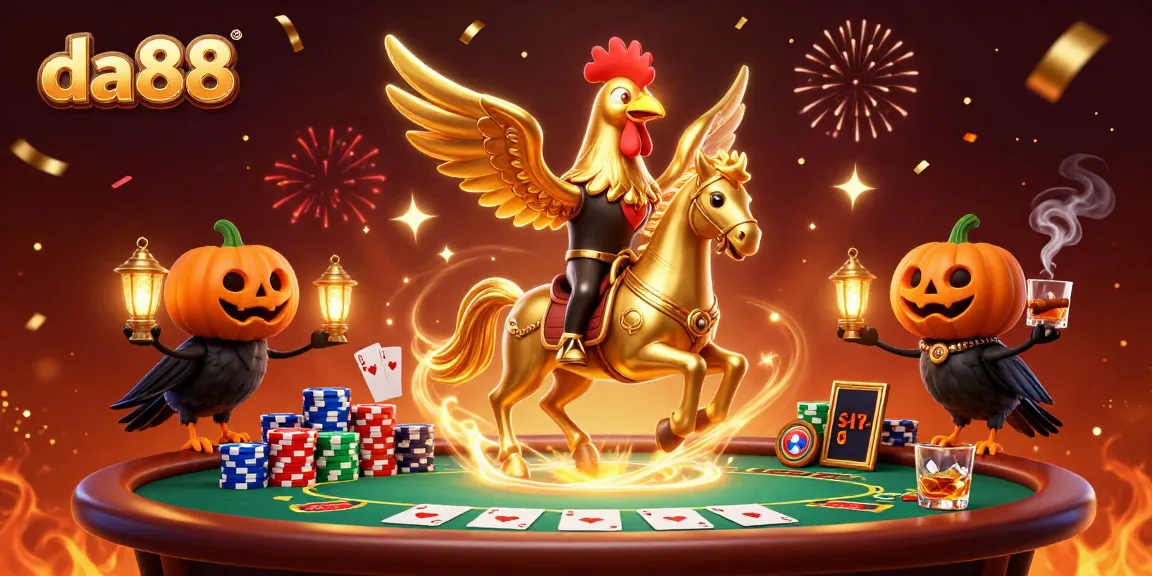 Engage with thrilling da88 experiences at a vibrant casino scene with golden rooster characters.