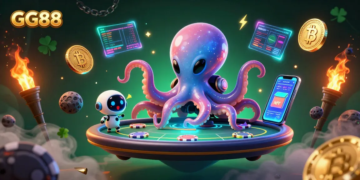 Engage in thrilling poker games at GG88 with an alien octopus mastering the holographic table.