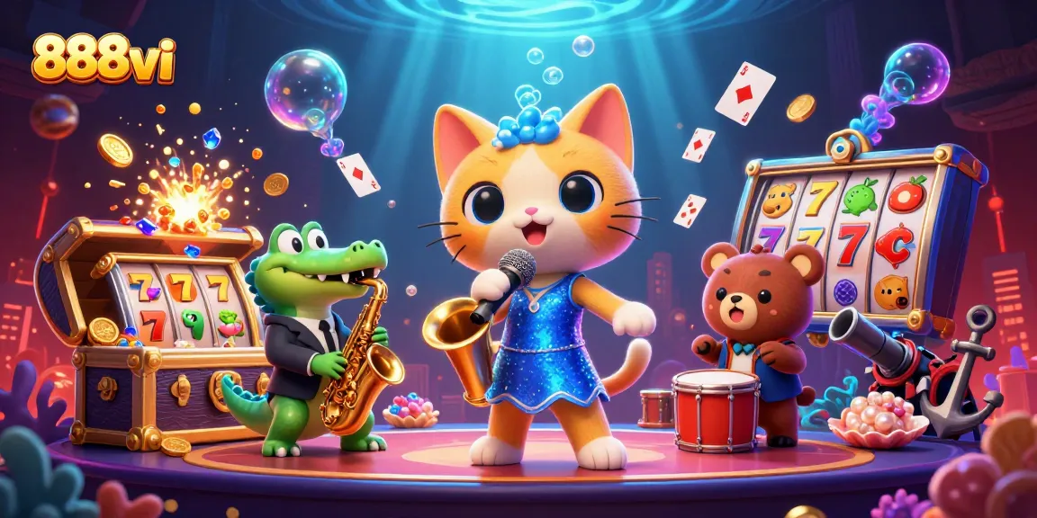 Experience the thrill of 888vi with vibrant slots and lively cartoon characters in an engaging digital casino.