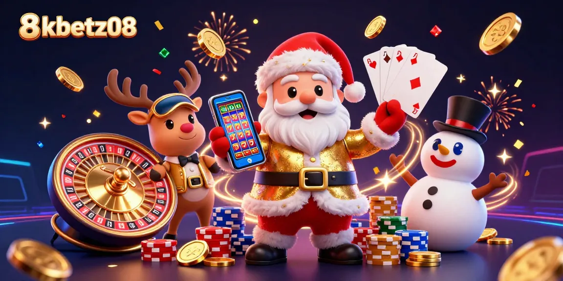 Engage with 8xbetz08 as Santa celebrates jackpots, surrounded by festive casino elements!