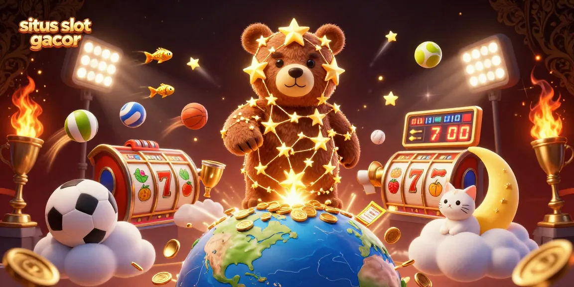 Engage with situs slot gacor in this vibrant illustration featuring a constellation bear, slot reels, and golden coins.