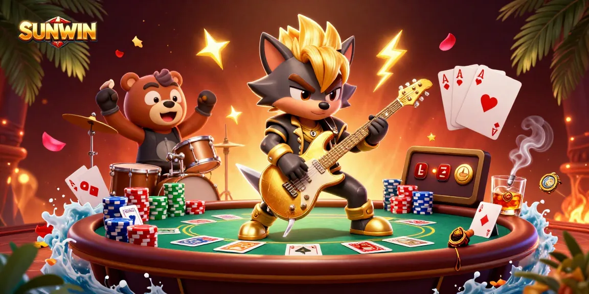 Experience the excitement of SUNWIN with a vibrant casino scene featuring action-packed characters and game dynamics.