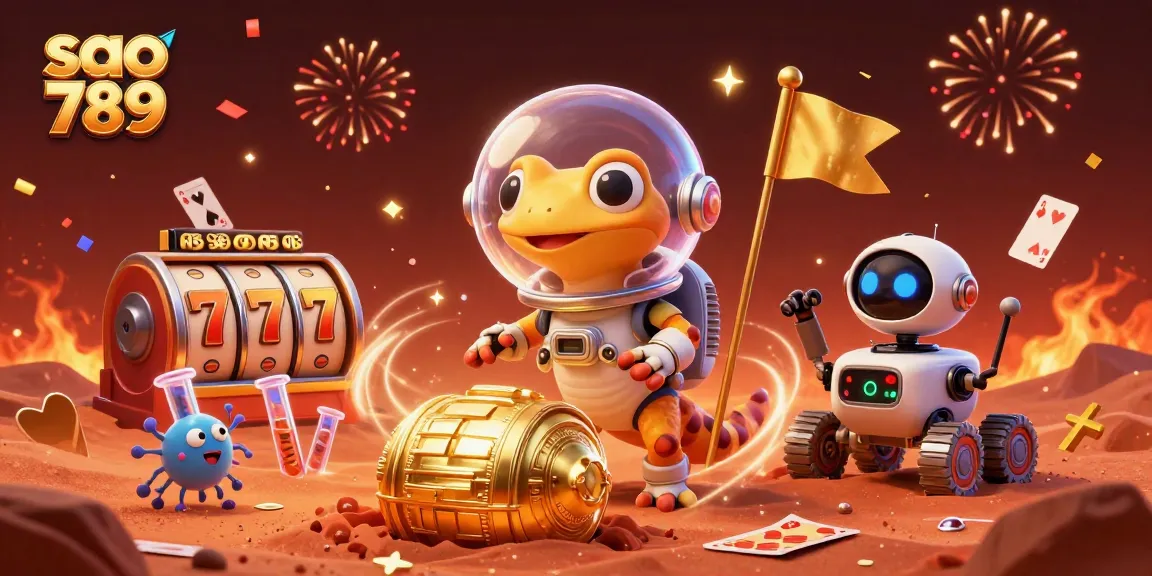 Engage with sao 789's thrilling casino adventure featuring a Martian gecko discovering a buried treasure