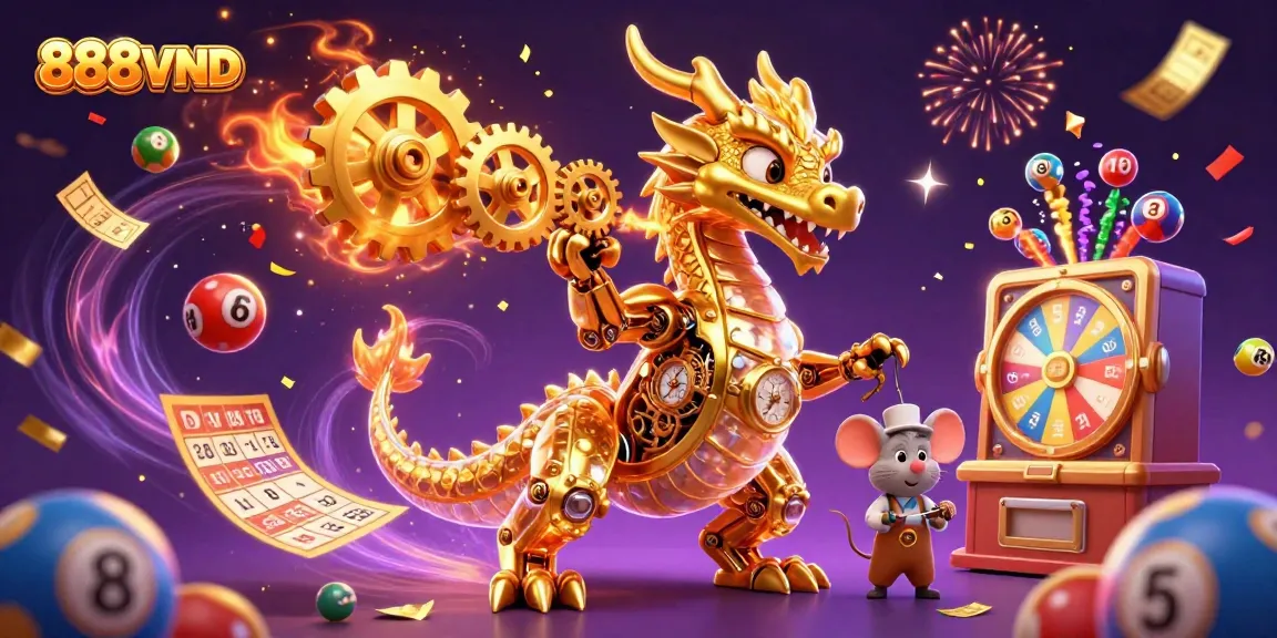 Experience thrilling wins with 888VND's vibrant casino scene featuring a golden dragon.