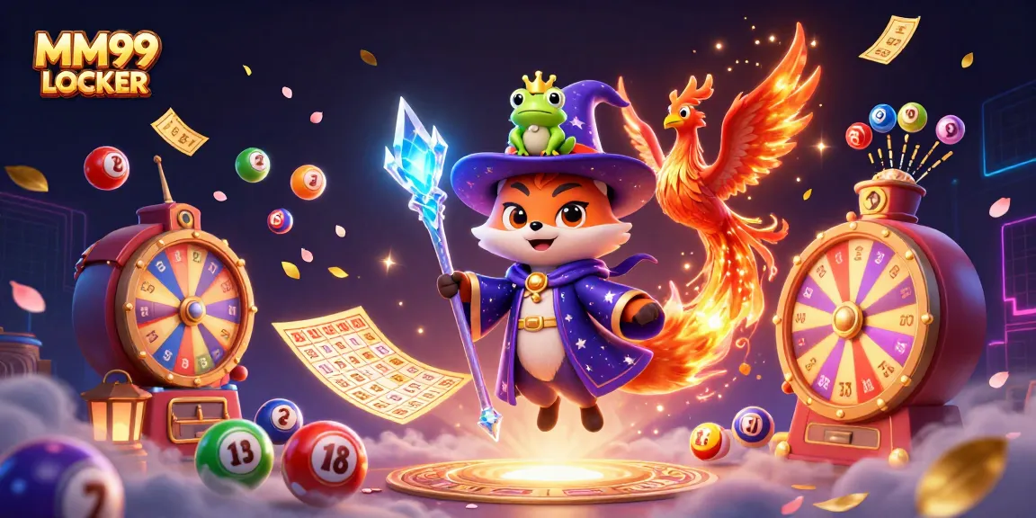 Engage with thrilling lottery features at MM99 LOCKER with vibrant casino game elements and characters.