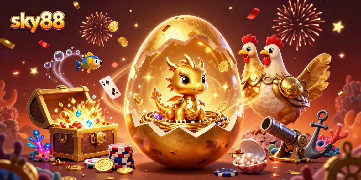 Join the excitement at sky88 with golden dragon and poker chips amid thrilling casino elements.