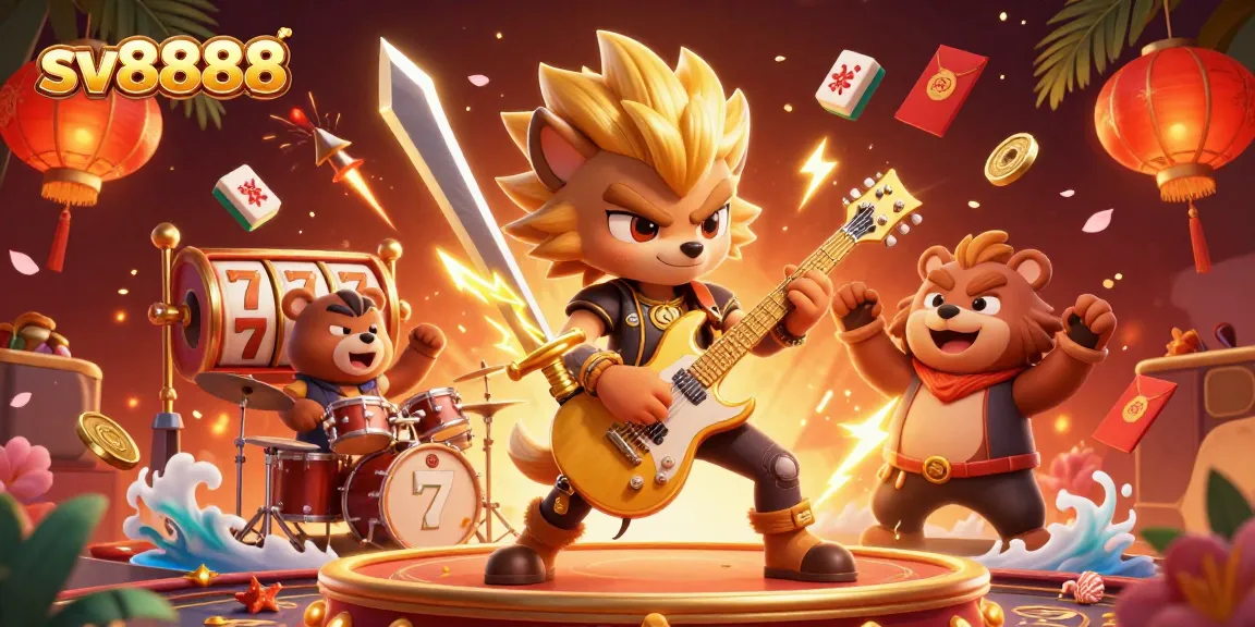 Experience thrilling gaming at sv8888 with rock star characters on a vibrant casino stage.