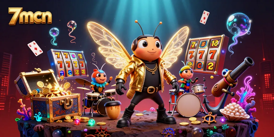 Experience the vibrant excitement of 7mcn with a rock star cicada at a lively casino scene.