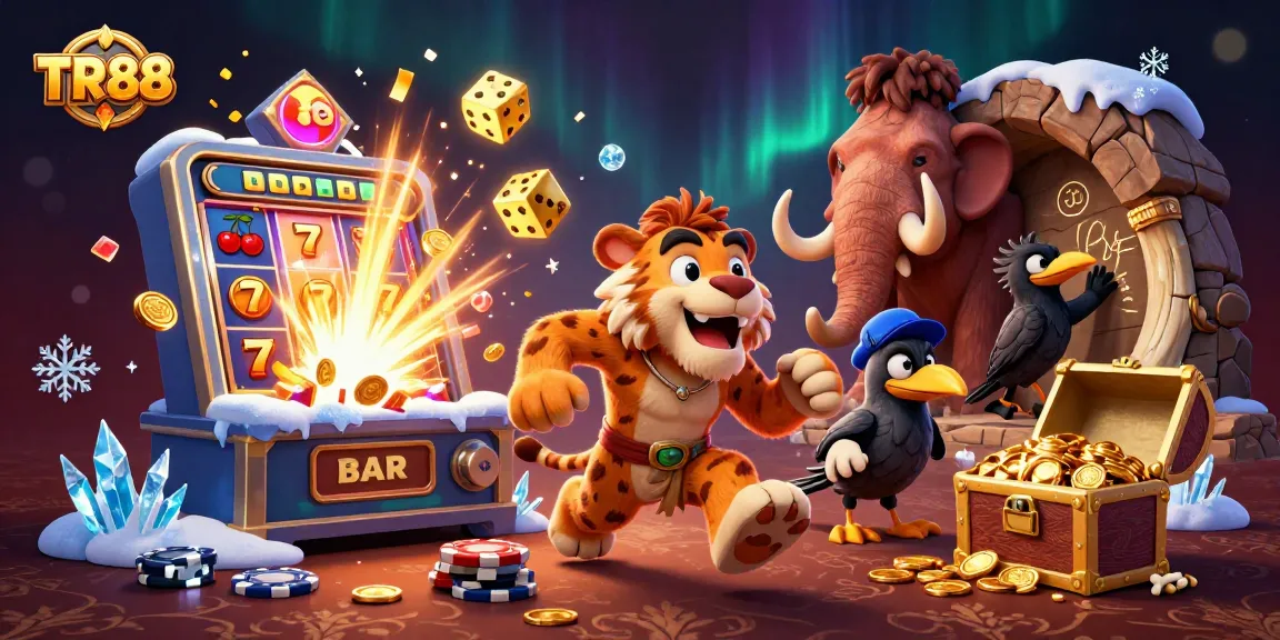 Experience thrilling gameplay at TR88's vibrant casino with a cartoonish prehistoric theme.