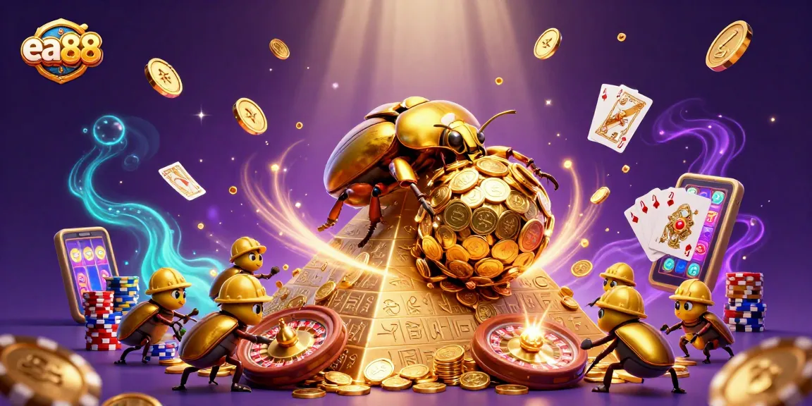 Experience exciting gaming with ea88, featuring golden coins, roulette, and dynamic casino elements.