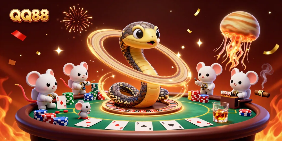 Experience QQ88 gameplay in an immersive cosmic casino setting with vibrant characters and game elements.