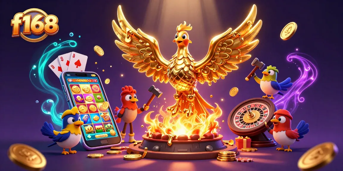 Experience the thrilling world of f168 with a rich 3D casino scene showcasing games and excitement.
