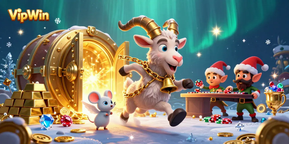 Experience thrilling gaming action at VipWin with festive characters in a dynamic casino scene.