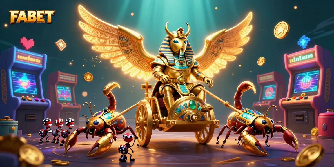 Engage in thrilling gameplay with FABET, featuring a vibrant 3D scene of charismatic gambling elements.