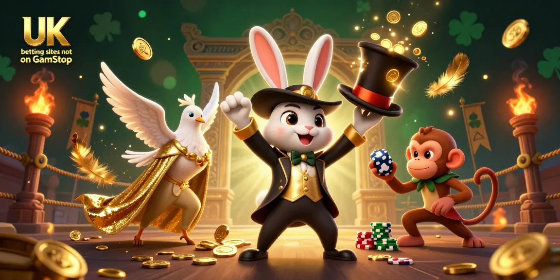 Engage with UK betting sites not on GamStop featuring a magician rabbit and dazzling gambling elements.