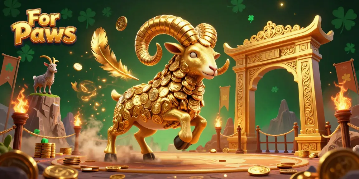 Bet on big winnings with For Paws, featuring a golden ram charging through a vibrant casino scene.