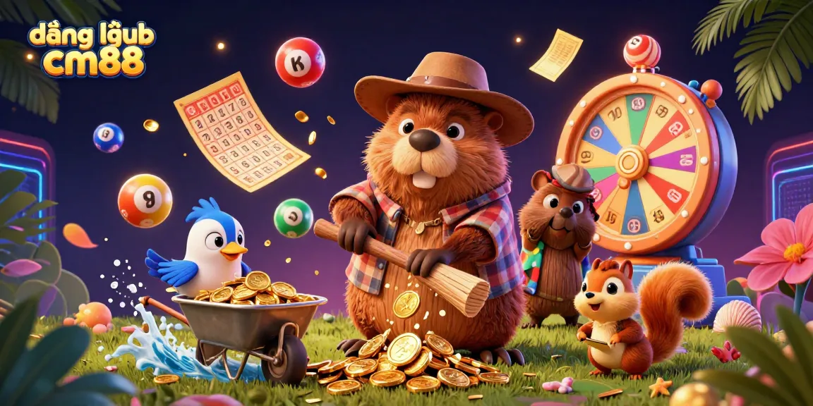 Engage with đăng nhập cm88 while experiencing vibrant gold coin rains and dynamic lottery elements in this 3D casino scene.