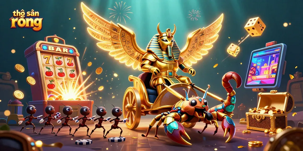 Experience thợ săn rồng as the colossal scarab beetle leads a vibrant casino adventure filled with excitement.
