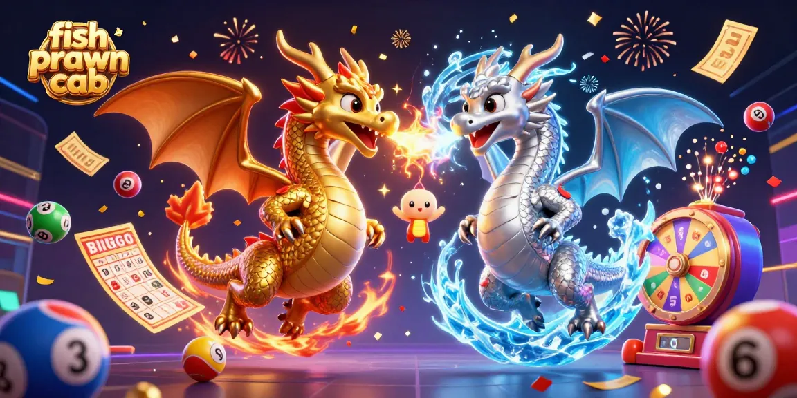 Engage with fish prawn crab themed lottery action featuring vibrant dragons and dynamic game elements.
