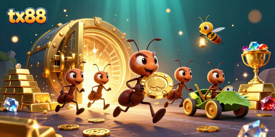 Experience the thrilling heist of tx88 with ants, golden chips, and sparkling treasures.