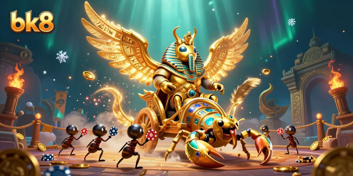 Engage with bk8 for a thrilling casino experience featuring a majestic golden scarab and rich gambling elements.
