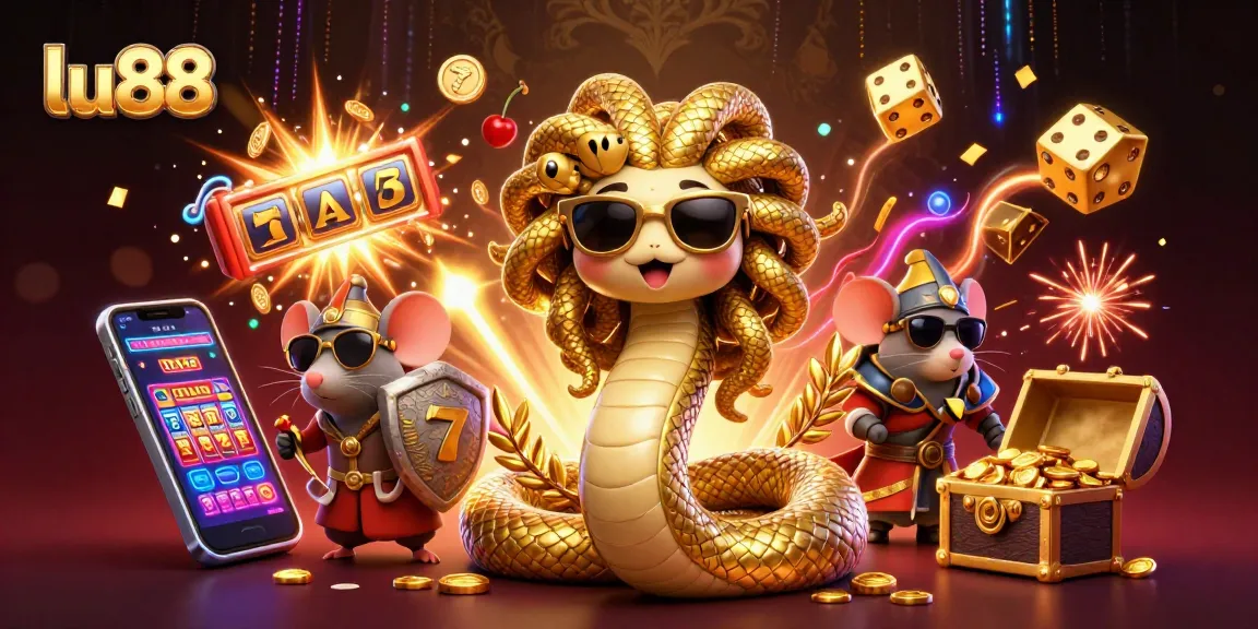 Experience the excitement of lu88 with a vibrant 3D illustration featuring casino games, characters, and dazzling jackpots.