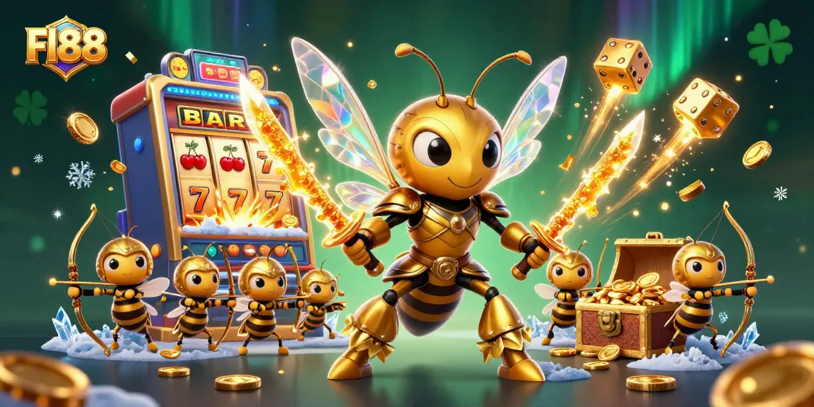 Experience the thrill of Fl88 with a golden hornet samurai amidst a colorful casino chaos.