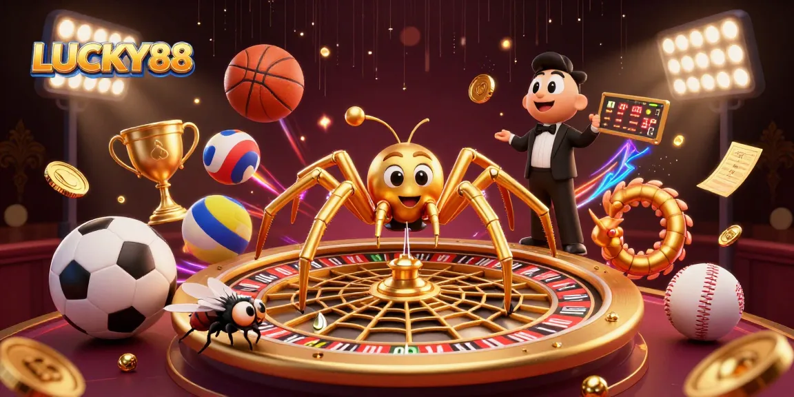 Experience thrilling bets with LUCKY88's vibrant 3D illustration of casino elements