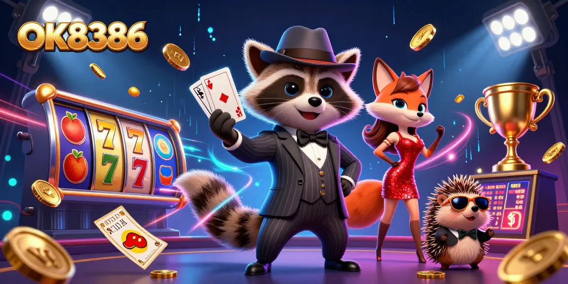 Experience the excitement of OK8386 with vibrant characters and dynamic casino elements.