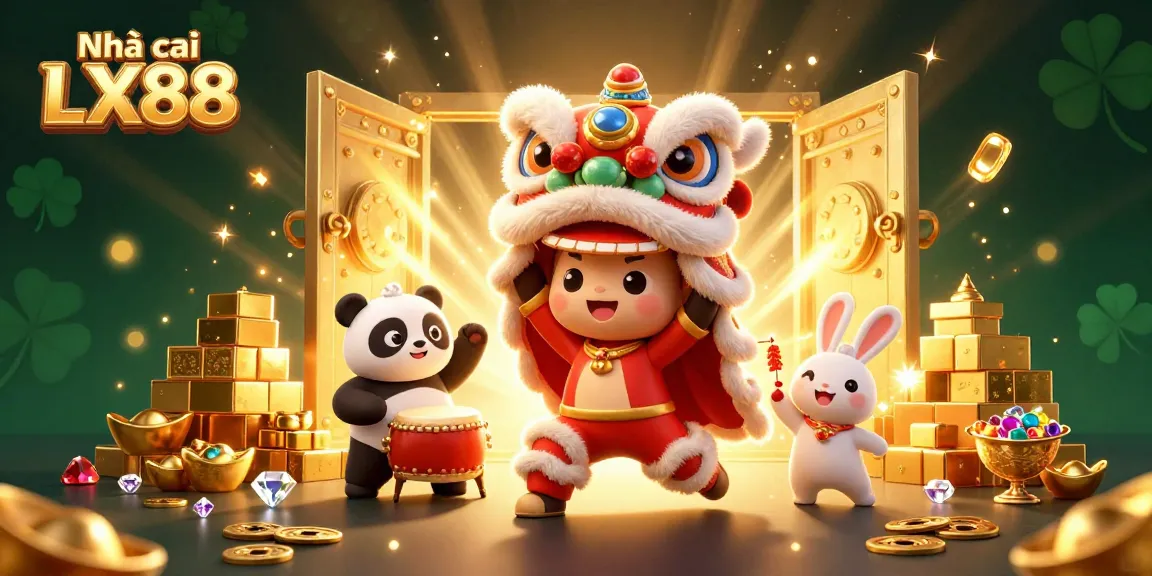 Experience excitement at Nhà cái LX88 with a playful lion dance and treasure-filled celebration.