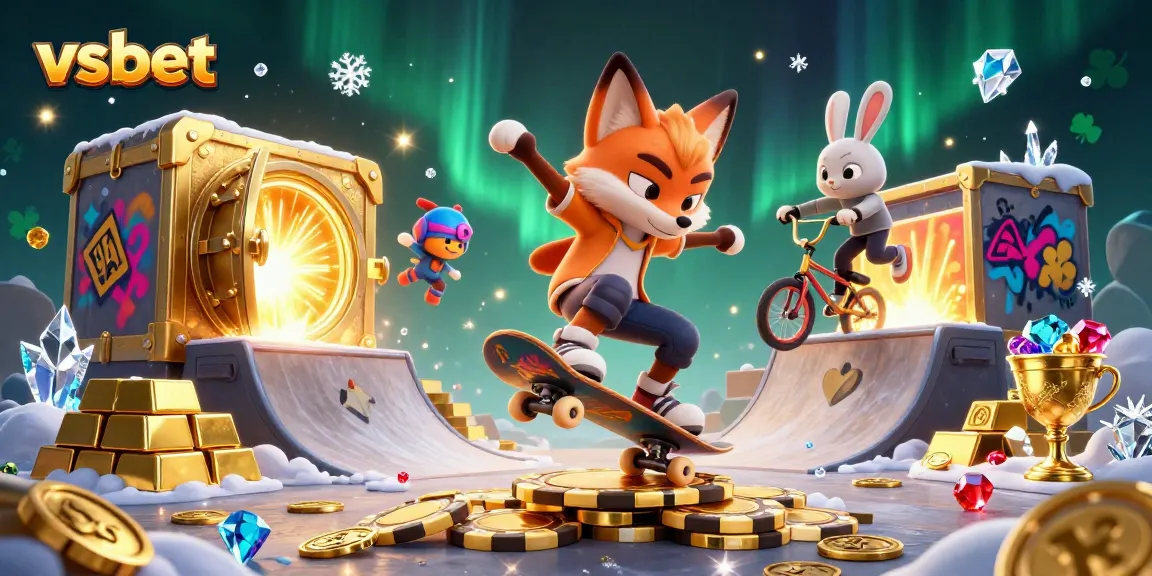Join the excitement at vsbet with a vibrant 3D casino-themed digital illustration depicting thrilling gaming adventures.
