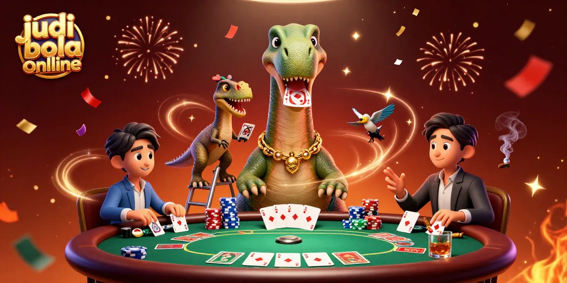 Engage with judi bola online through a dynamic poker scene filled with excitement and colorful elements.