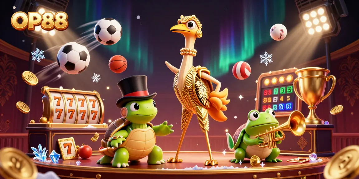 Join the excitement at OP88 with vibrant slot reels and dynamic characters celebrating the thrill of winning!