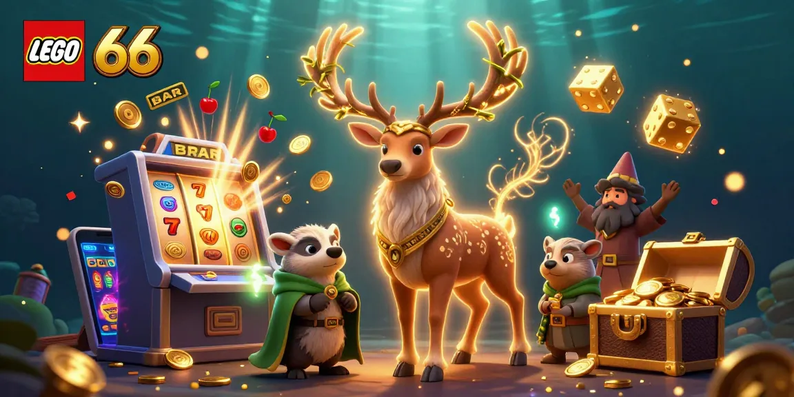 Spin the reels with Lego66 as a druid stag and wise badger celebrate winning jackpots!