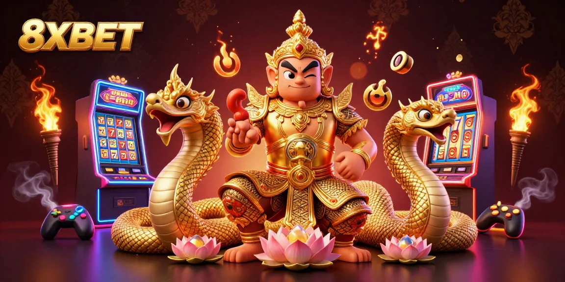 Win big with 8XBET's vibrant casino scene featuring golden armor guardian and exciting slot elements.