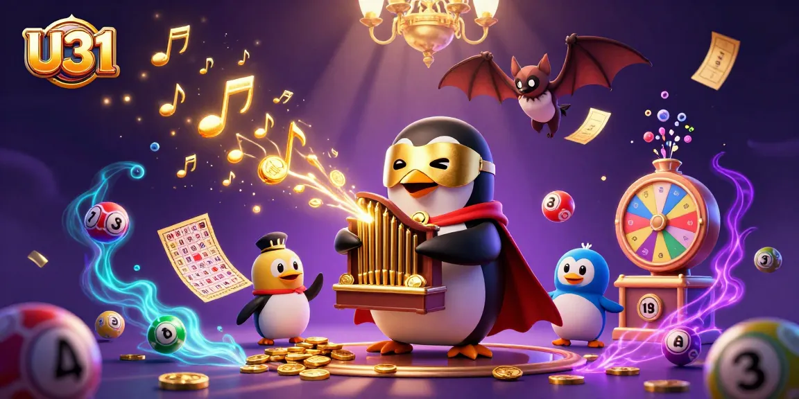 U31's vibrant gaming scene thrives with bouncing lottery balls and the penguin maestro amidst golden treasures.